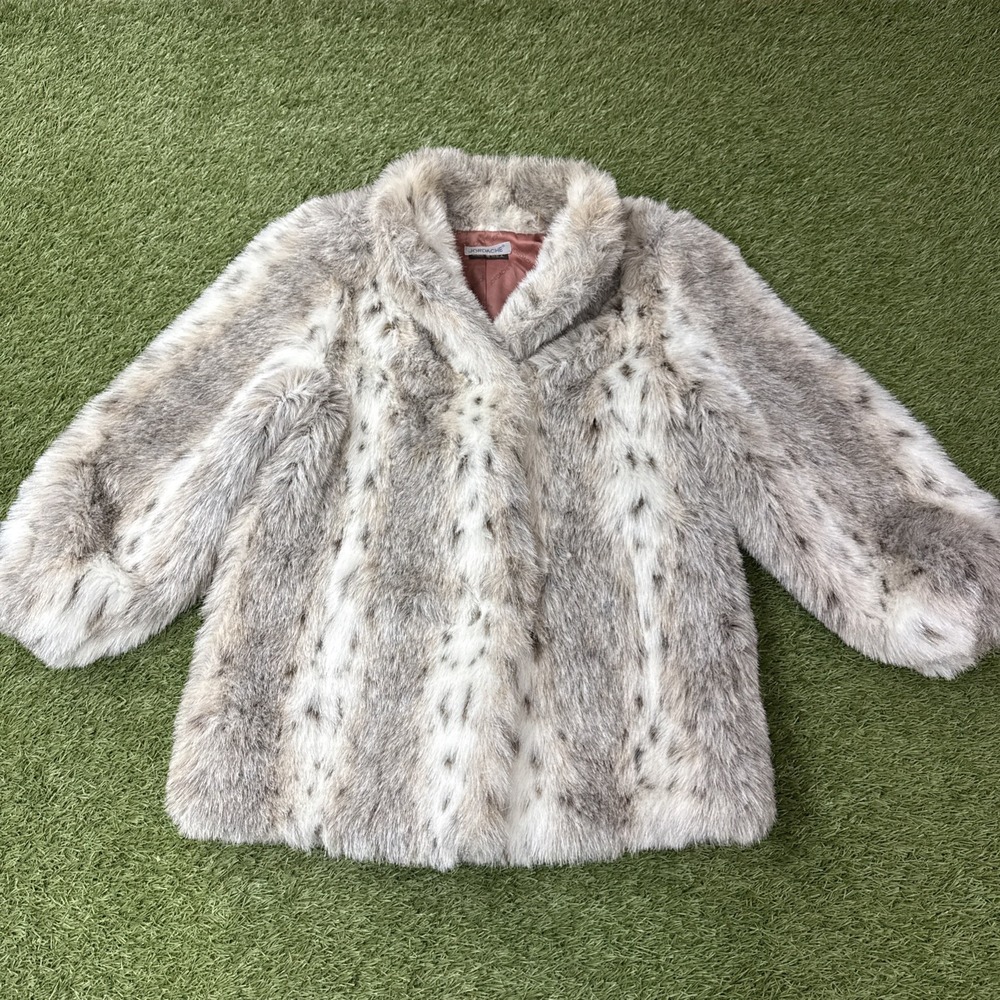 Vintage Jordache Faux Fur Jacket Snow Leopard Made In USA Coat Womens M Medium